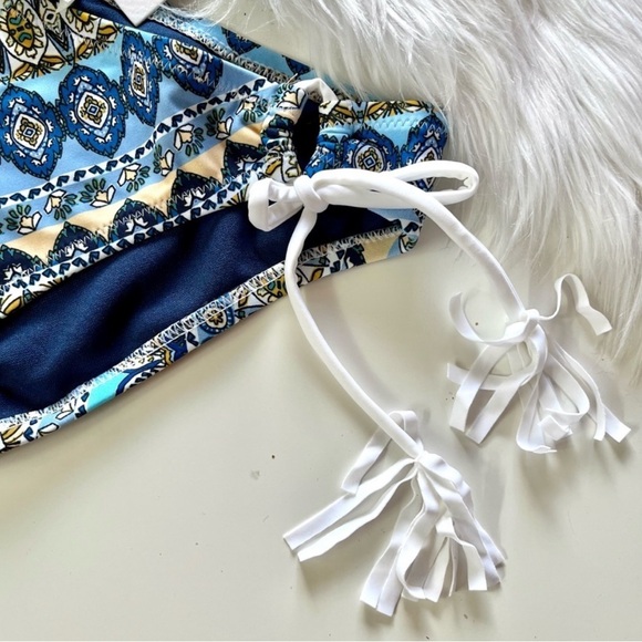 Jessica Simpson Navy Blue Medallion Boho Floral Side Tie Bikini Bottoms - Picture 3 of 6